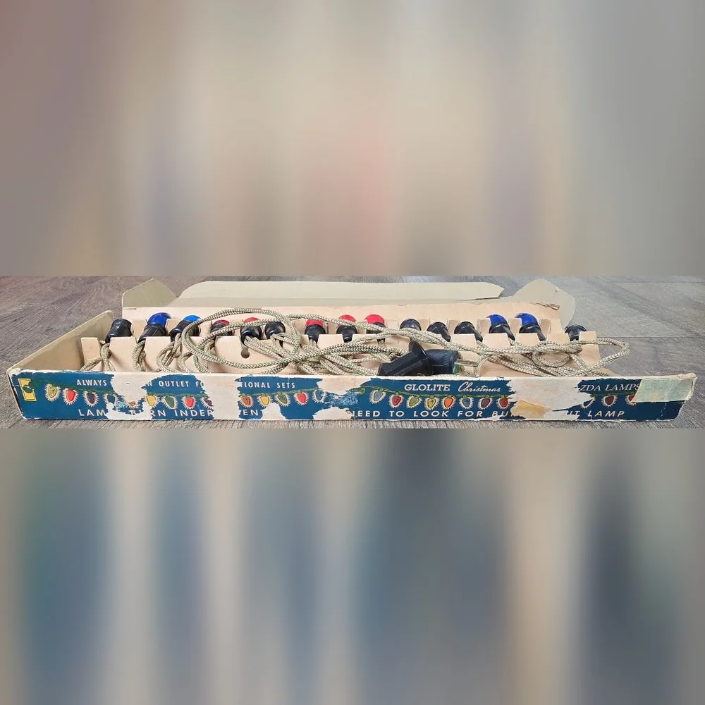 Vintage Glolite Christmas Lights 15 Light Outfit Original Box C7
